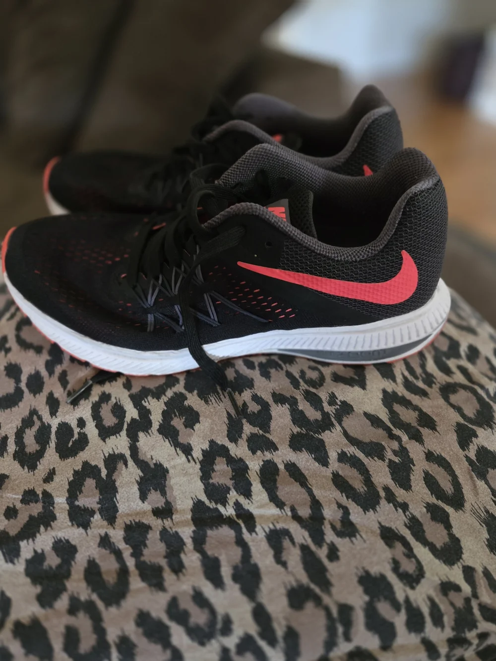 Nike Women's Black Sneakers with Coral Swoosh